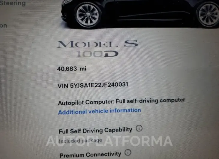 TESLA MODEL S 2018 vin 5YJSA1E22JF240031 from auto auction Copart