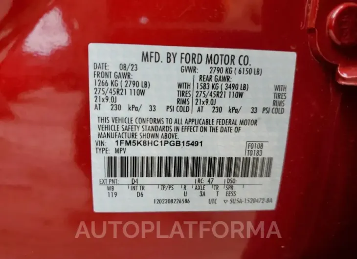 FORD EXPLORER P 2023 vin 1FM5K8HC1PGB15491 from auto auction Copart