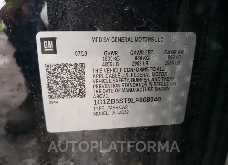 CHEVROLET MALIBU LS 2020 vin 1G1ZB5ST9LF008940 from auto auction Copart