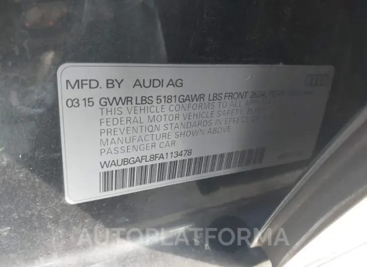 AUDI S4 2015 vin WAUBGAFL8FA113478 from auto auction Iaai