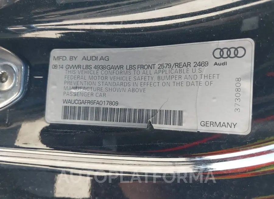 AUDI S5 2015 vin WAUCGAFR6FA017809 from auto auction Iaai