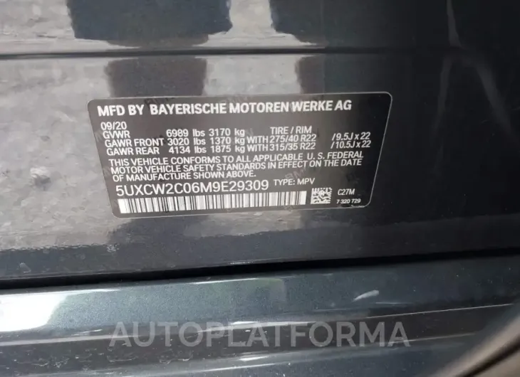 BMW X7 2021 vin 5UXCW2C06M9E29309 from auto auction Iaai