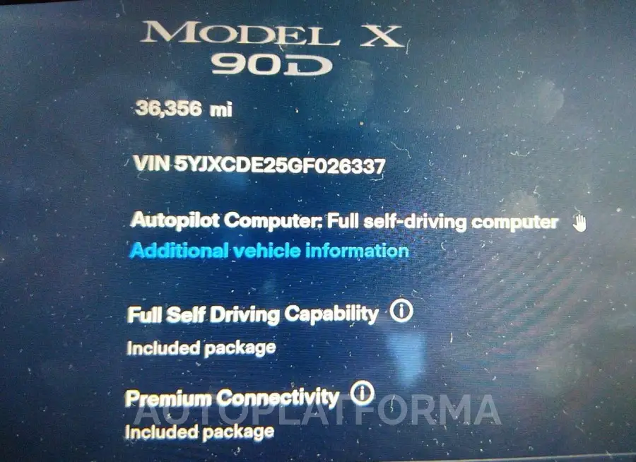 TESLA MODEL X 2016 vin 5YJXCDE25GF026337 from auto auction Iaai