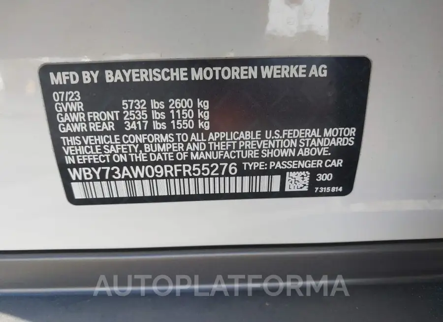 BMW I4 2024 vin WBY73AW09RFR55276 from auto auction Iaai