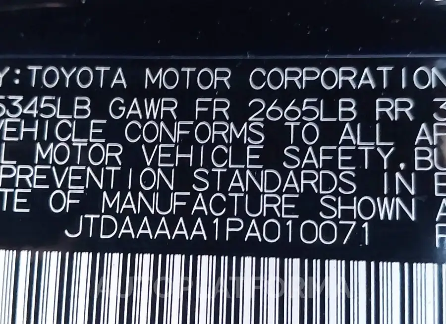 TOYOTA MIRAI 2023 vin JTDAAAAA1PA010071 from auto auction Iaai