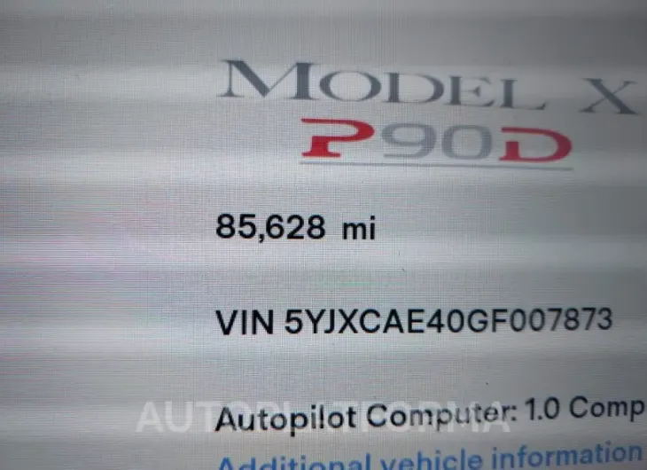 TESLA MODEL X 2016 vin 5YJXCAE40GF007873 from auto auction Iaai