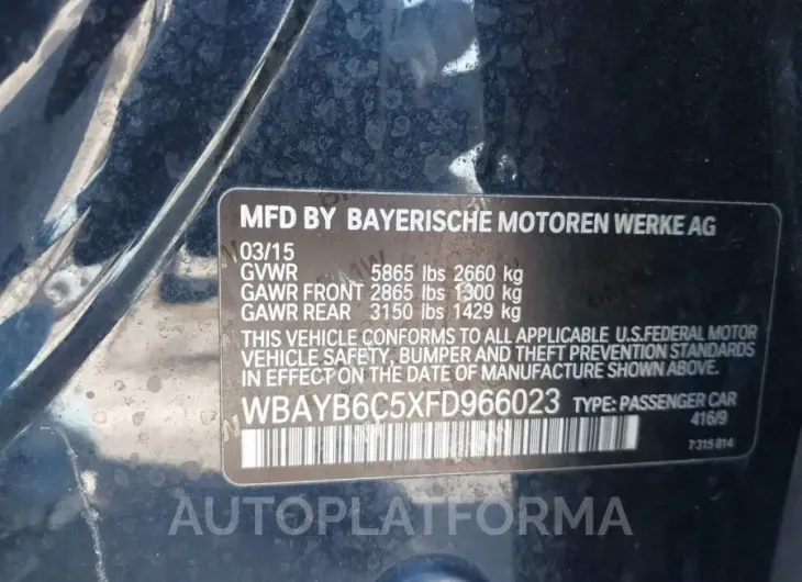 BMW 750I 2015 vin WBAYB6C5XFD966023 from auto auction Iaai