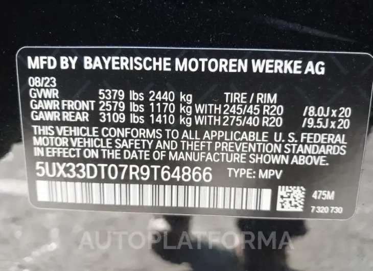 BMW X4 2024 vin 5UX33DT07R9T64866 from auto auction Iaai