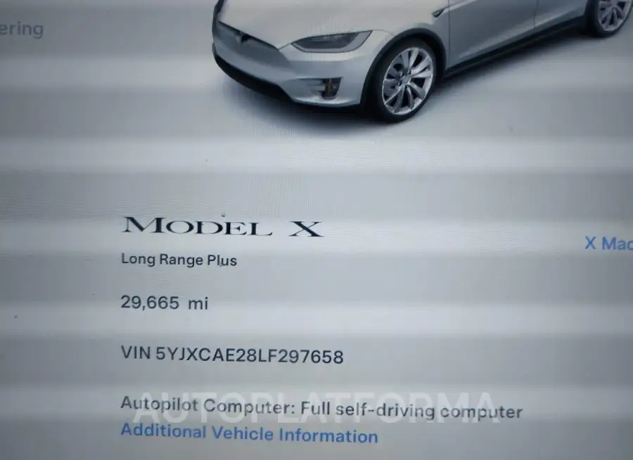 TESLA MODEL X 2020 vin 5YJXCAE28LF297658 from auto auction Iaai