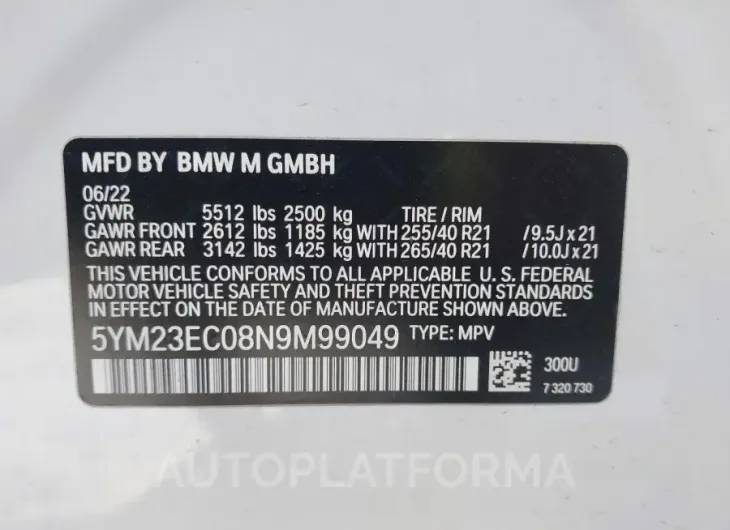 BMW X4 M 2022 vin 5YM23EC08N9M99049 from auto auction Iaai