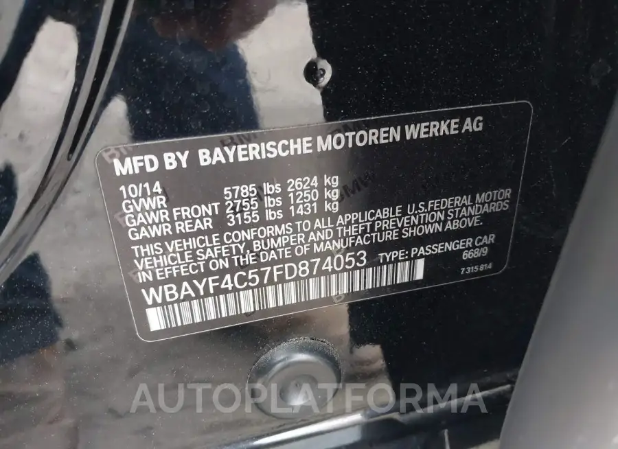 BMW 740LI 2015 vin WBAYF4C57FD874053 from auto auction Iaai