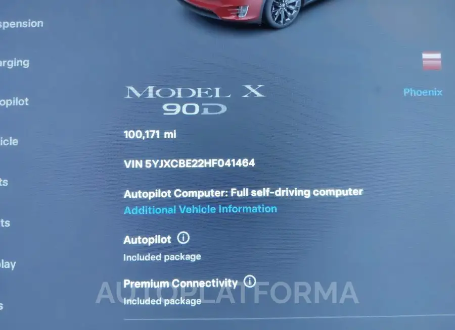 TESLA MODEL X 2017 vin 5YJXCBE22HF041464 from auto auction Iaai