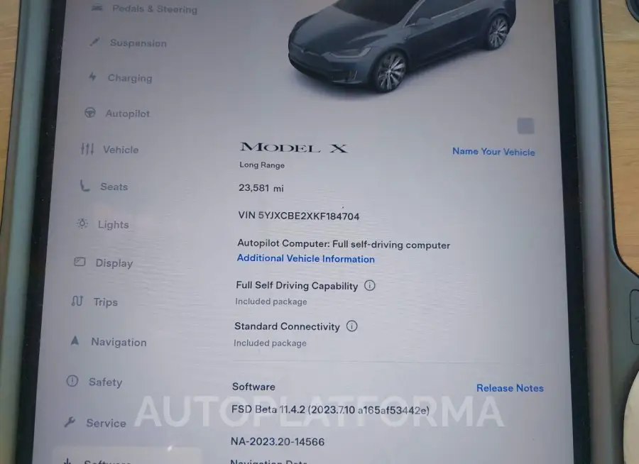 TESLA MODEL X 2019 vin 5YJXCBE2XKF184704 from auto auction Iaai