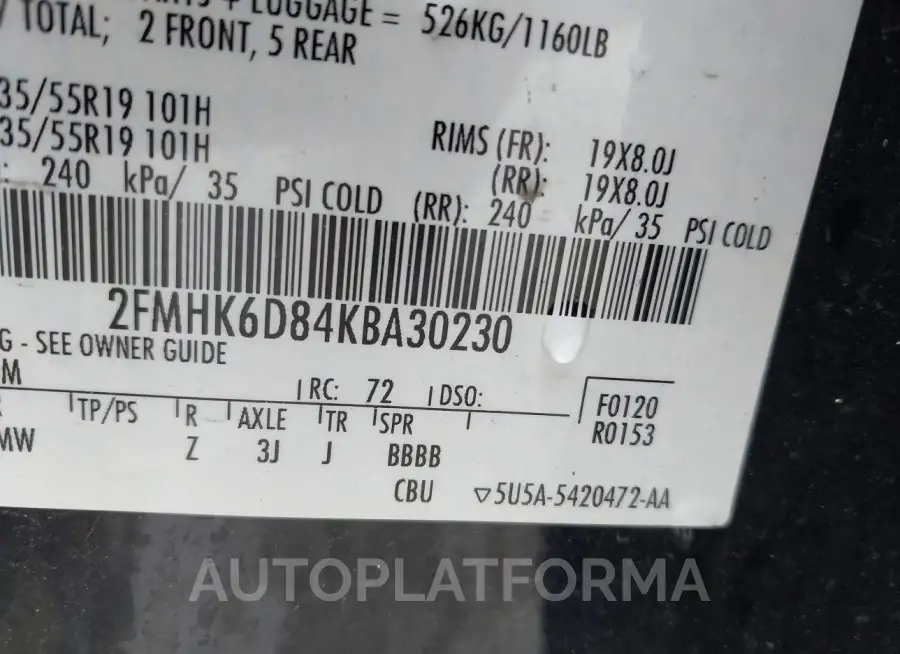 FORD FLEX 2019 vin 2FMHK6D84KBA30230 from auto auction Iaai