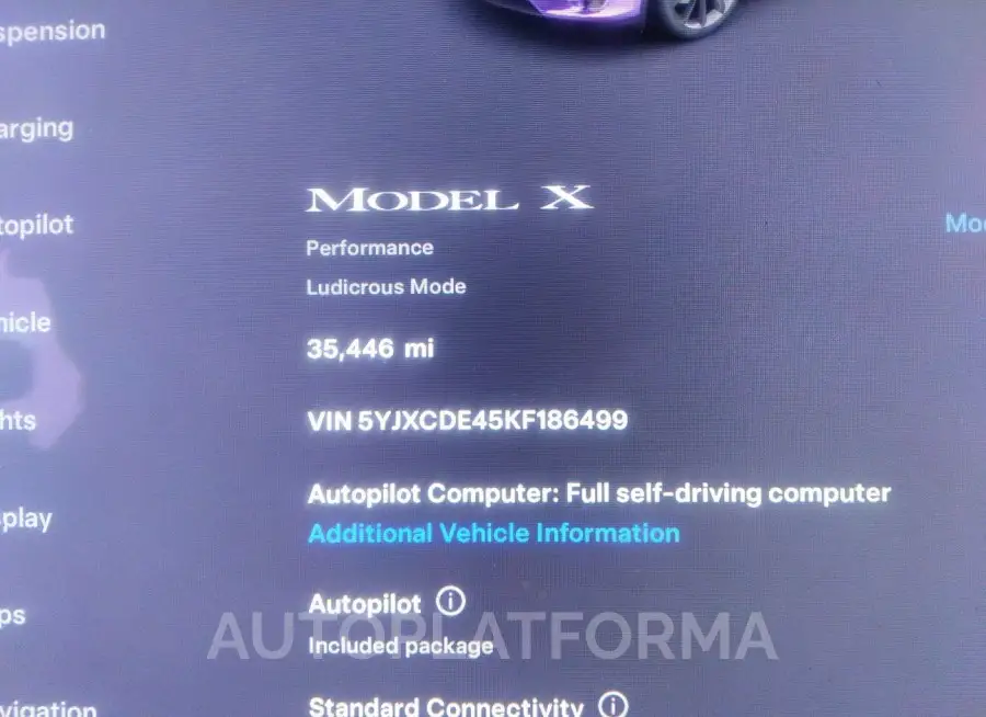 TESLA MODEL X 2019 vin 5YJXCDE45KF186499 from auto auction Iaai