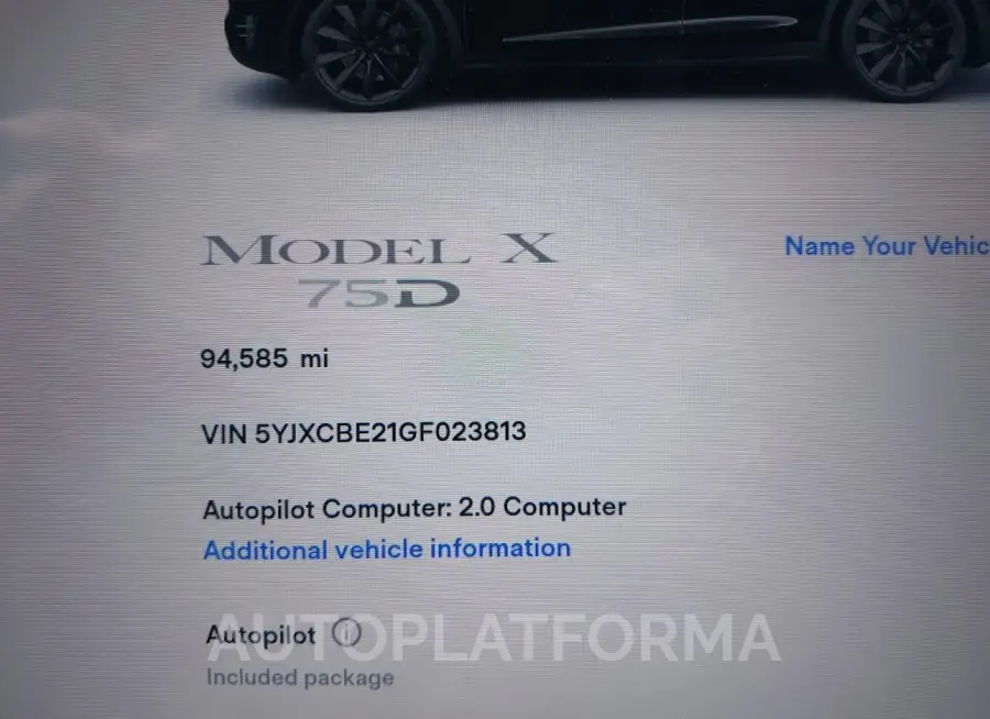 TESLA MODEL X 2016 vin 5YJXCBE21GF023813 from auto auction Iaai