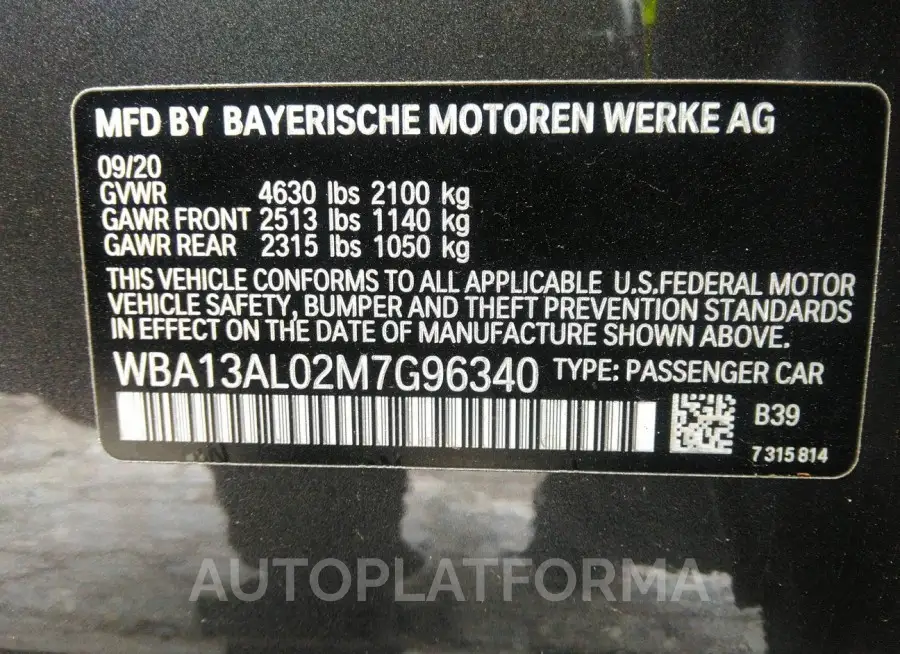 BMW M235I GRAN COUPE 2021 vin WBA13AL02M7G96340 from auto auction Iaai