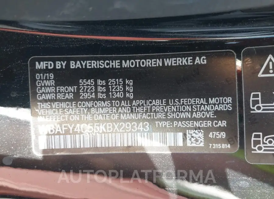 BMW M850I 2019 vin WBAFY4C55KBX29343 from auto auction Iaai