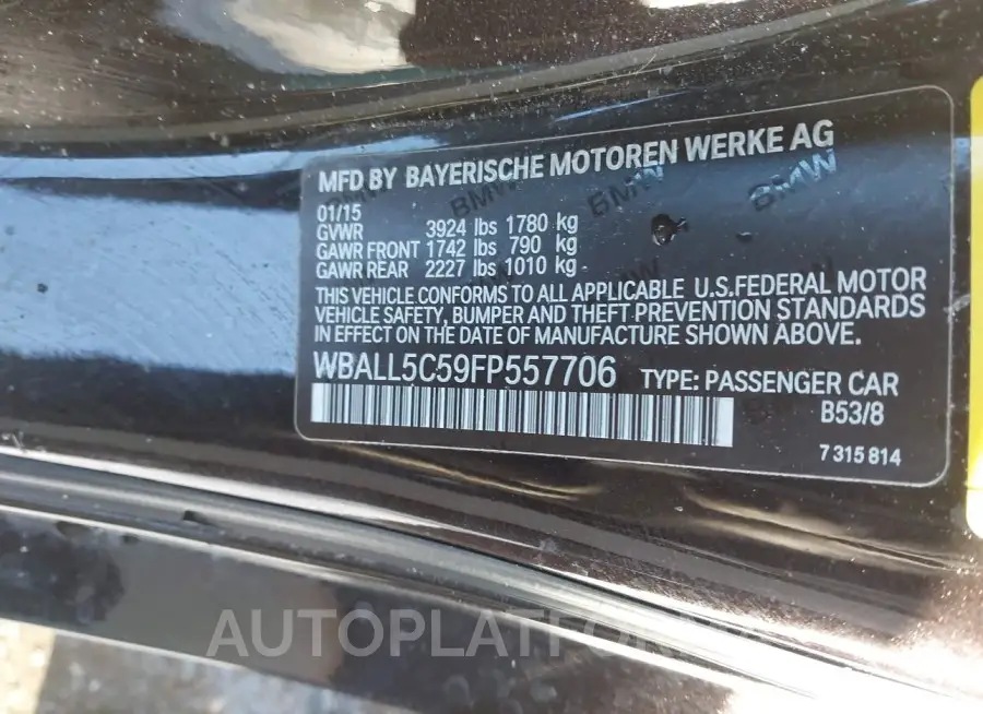 BMW Z4 2015 vin WBALL5C59FP557706 from auto auction Iaai