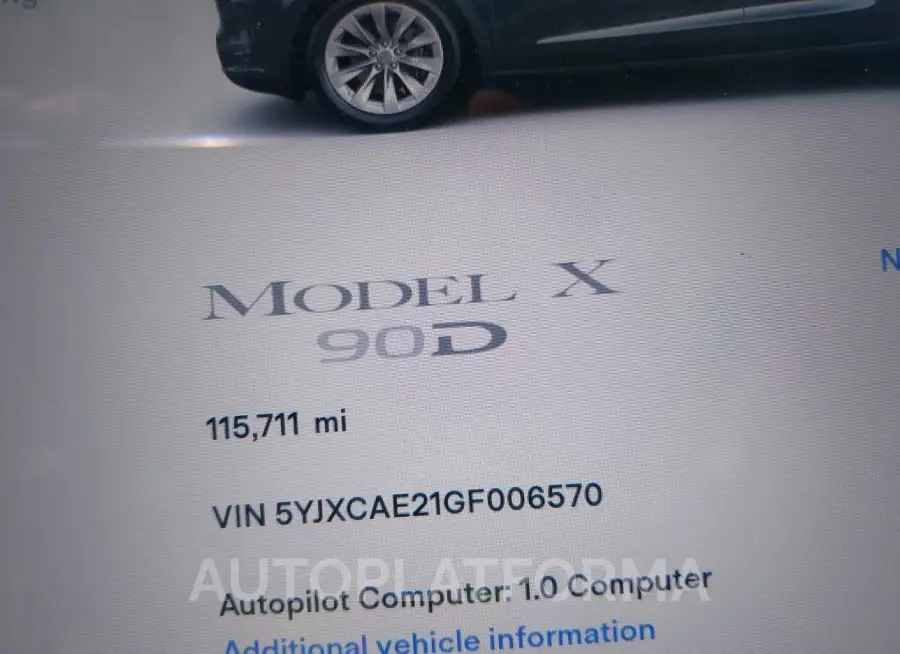 TESLA MODEL X 2016 vin 5YJXCAE21GF006570 from auto auction Iaai