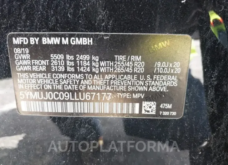 BMW X4 M 2020 vin 5YMUJ0C09LLU67177 from auto auction Iaai