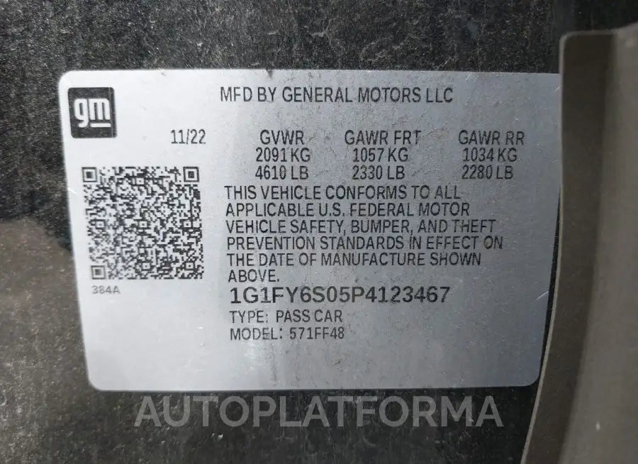 CHEVROLET BOLT EUV 2023 vin 1G1FY6S05P4123467 from auto auction Iaai