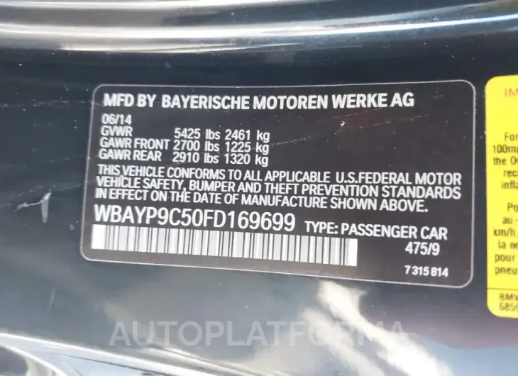 BMW 650I 2015 vin WBAYP9C50FD169699 from auto auction Iaai