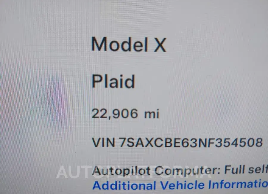 TESLA MODEL X 2022 vin 7SAXCBE63NF354508 from auto auction Iaai