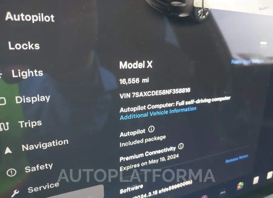 TESLA MODEL X 2022 vin 7SAXCDE58NF358816 from auto auction Iaai