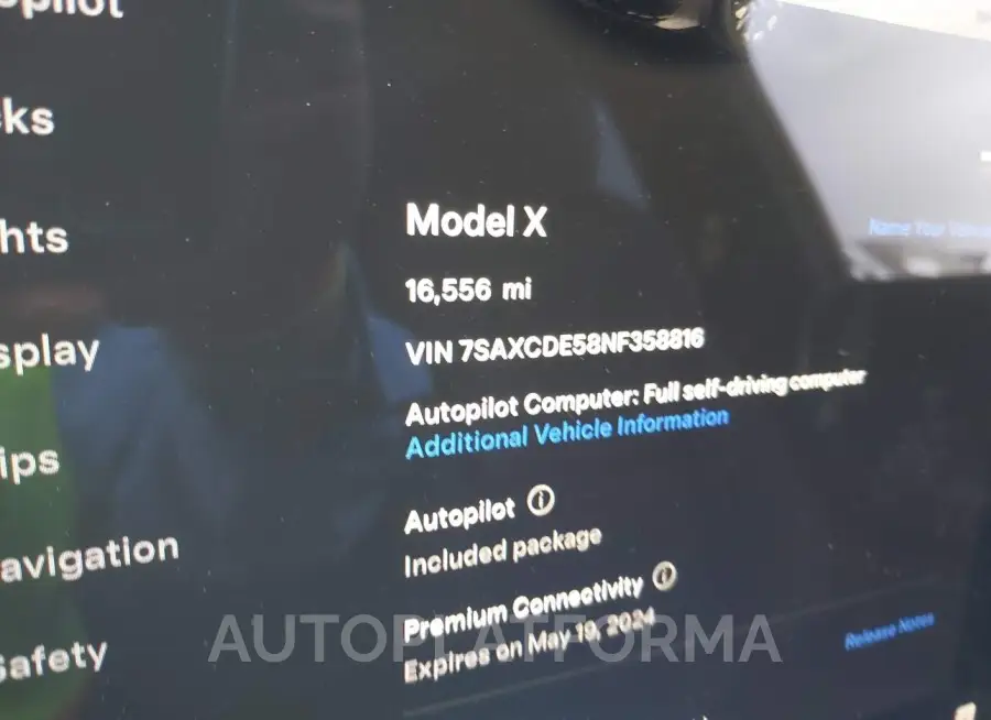 TESLA MODEL X 2022 vin 7SAXCDE58NF358816 from auto auction Iaai