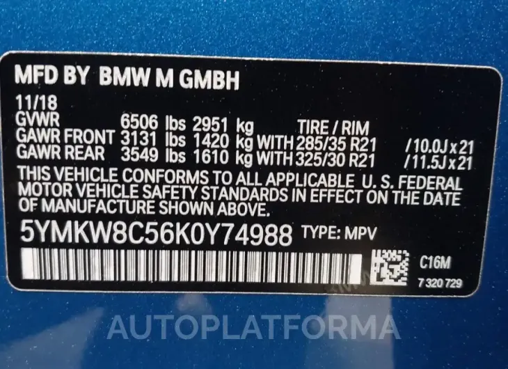 BMW X6 M 2019 vin 5YMKW8C56K0Y74988 from auto auction Iaai