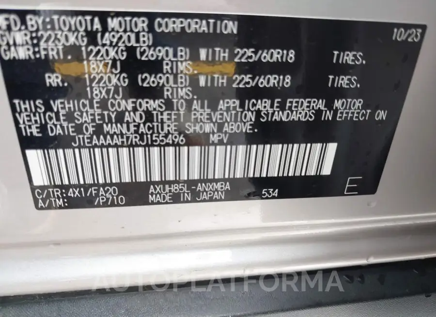 TOYOTA VENZA 2024 vin JTEAAAAH7RJ155496 from auto auction Iaai