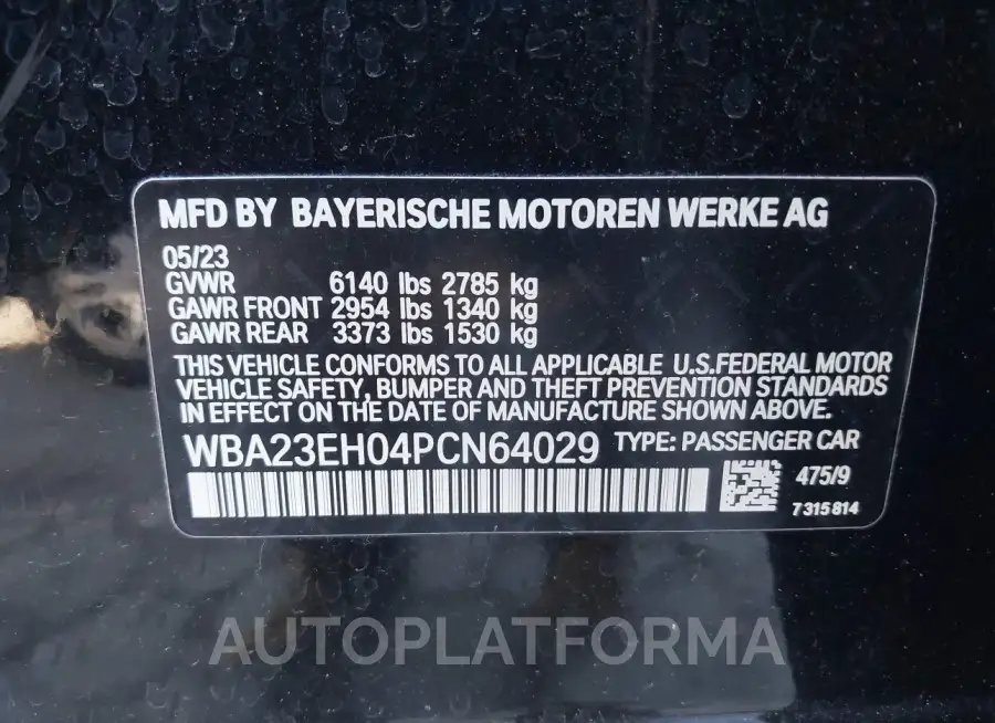 BMW 740 2023 vin WBA23EH04PCN64029 from auto auction Iaai