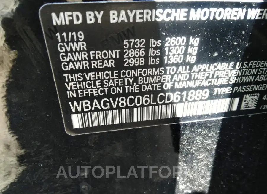 BMW M850I GTAN COUPE 2020 vin WBAGV8C06LCD61889 from auto auction Iaai