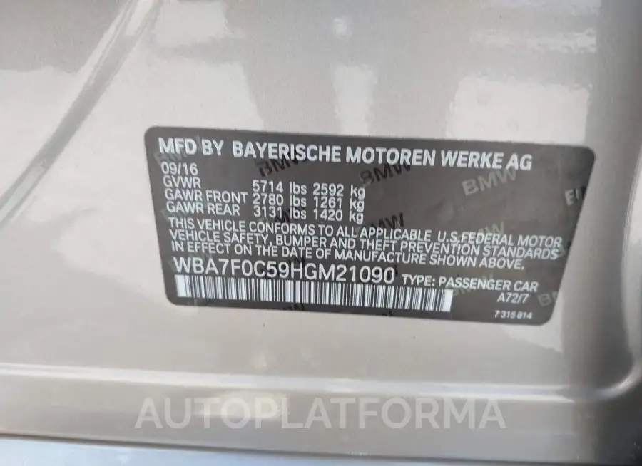 BMW 750I 2017 vin WBA7F0C59HGM21090 from auto auction Iaai