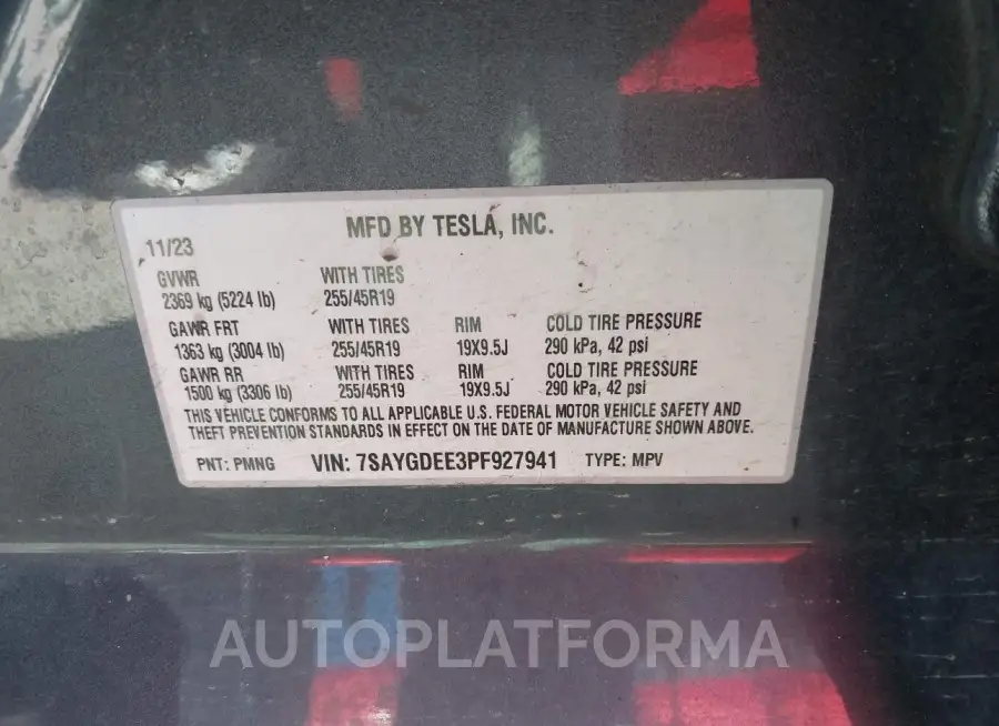 TESLA MODEL Y 2023 vin 7SAYGDEE3PF927941 from auto auction Iaai