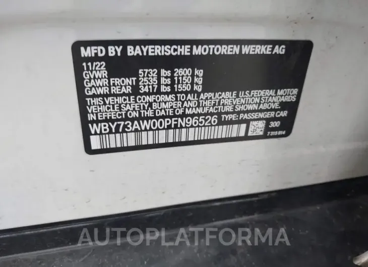 BMW I4 2023 vin WBY73AW00PFN96526 from auto auction Iaai