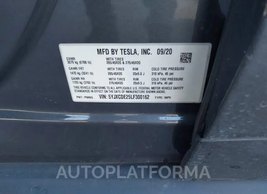 TESLA MODEL X 2020 vin 5YJXCDE25LF300162 from auto auction Iaai