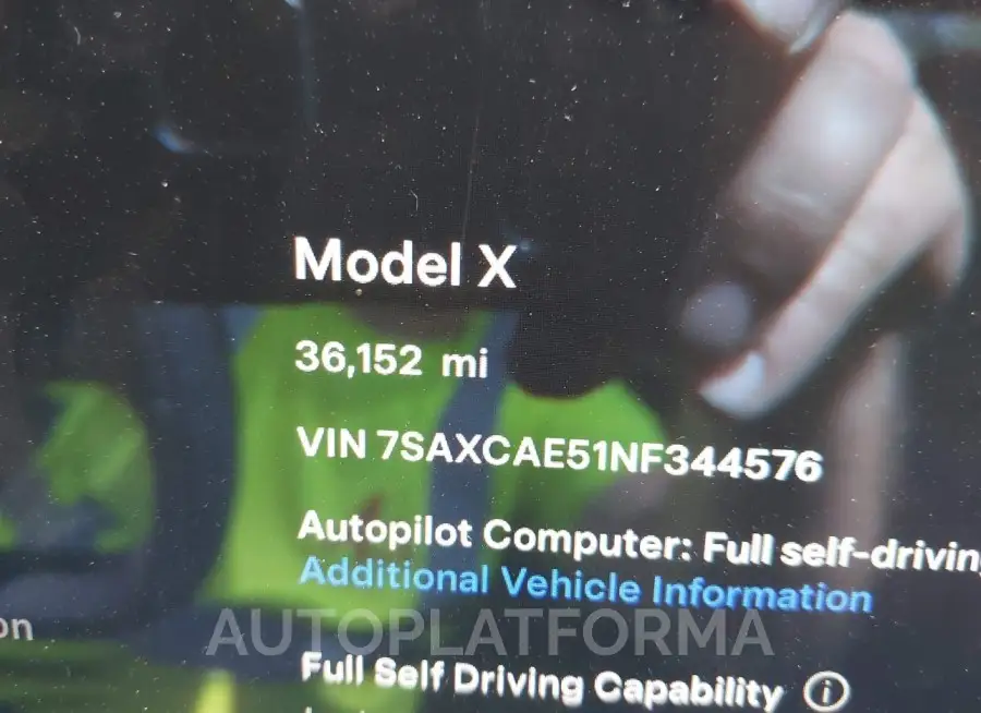 TESLA MODEL X 2022 vin 7SAXCAE51NF344576 from auto auction Iaai