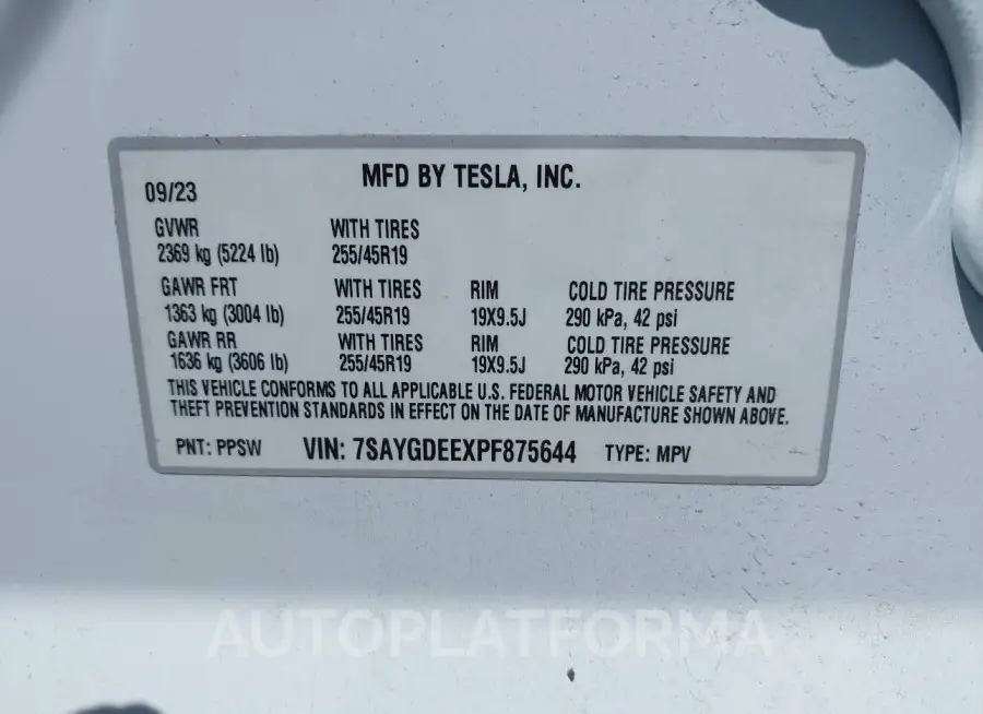 TESLA MODEL Y 2023 vin 7SAYGDEEXPF875644 from auto auction Iaai