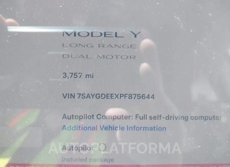 TESLA MODEL Y 2023 vin 7SAYGDEEXPF875644 from auto auction Iaai