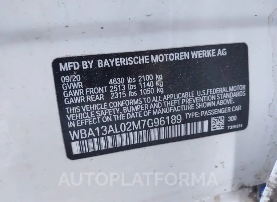 BMW M235I GRAN COUPE 2021 vin WBA13AL02M7G96189 from auto auction Iaai