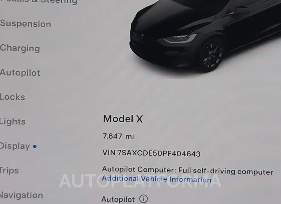 TESLA MODEL X 2023 vin 7SAXCDE50PF404643 from auto auction Iaai