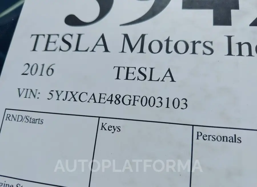 TESLA MODEL X 2016 vin 5YJXCAE48GF003103 from auto auction Iaai