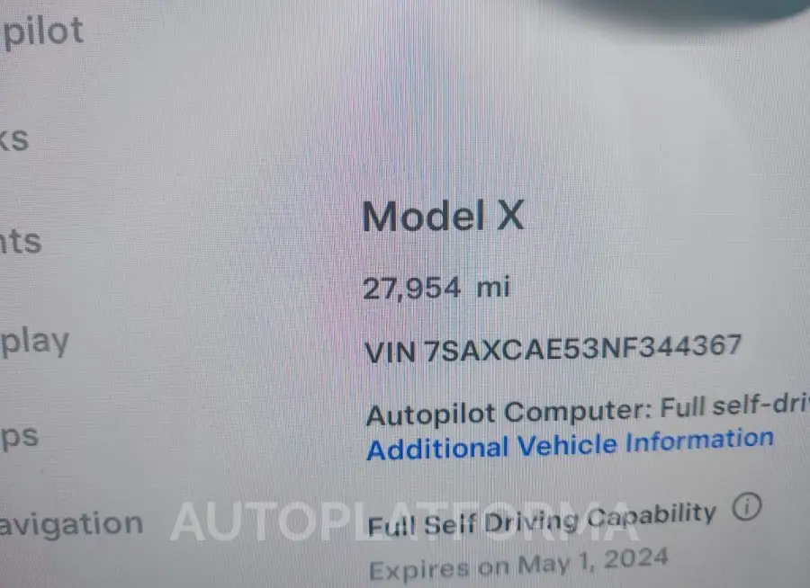 TESLA MODEL X 2022 vin 7SAXCAE53NF344367 from auto auction Iaai