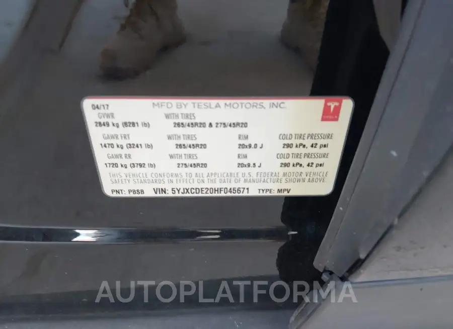 TESLA MODEL X 2017 vin 5YJXCDE20HF045671 from auto auction Iaai