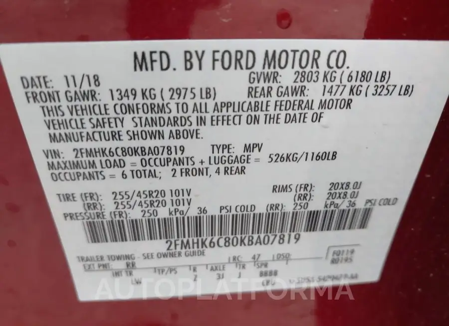 FORD FLEX 2019 vin 2FMHK6C80KBA07819 from auto auction Iaai