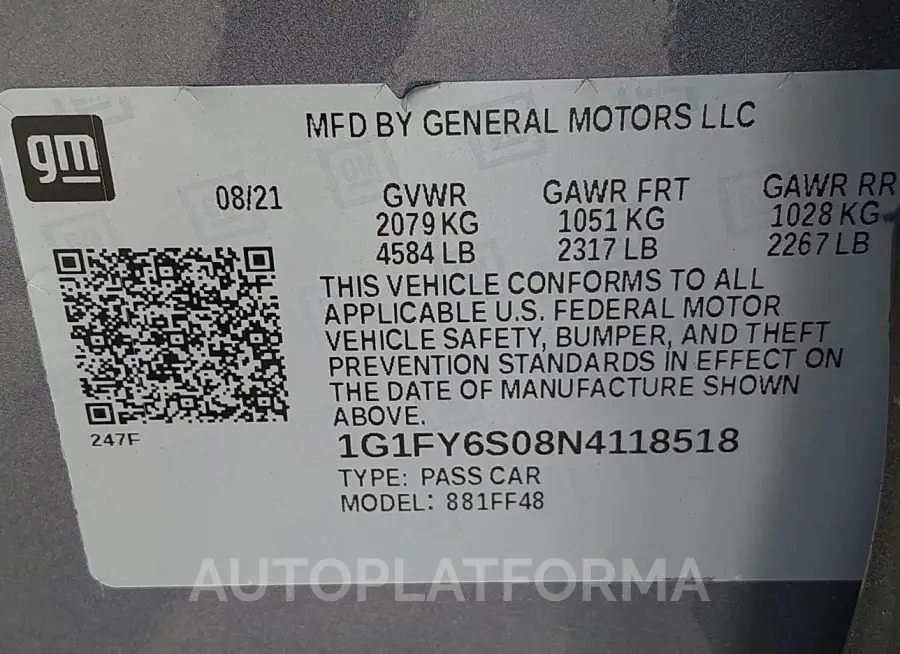 CHEVROLET BOLT EUV 2022 vin 1G1FY6S08N4118518 from auto auction Iaai