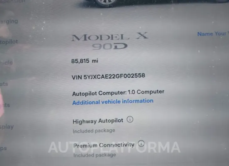 TESLA MODEL X 2016 vin 5YJXCAE22GF002558 from auto auction Iaai