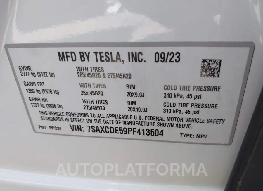 TESLA MODEL X 2023 vin 7SAXCDE59PF413504 from auto auction Iaai